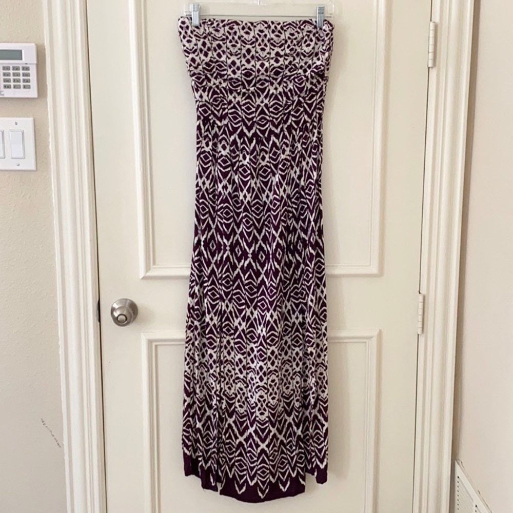 Angie Strapless Tropical Tribal Print Maxi Dress